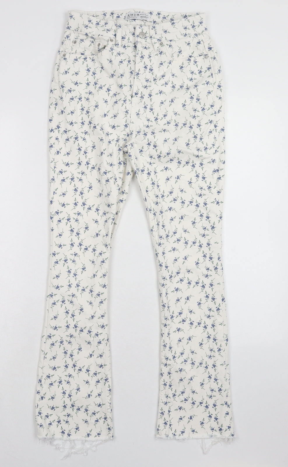 Denim & Co. Womens White Floral Cotton Bootcut Jeans Size 6 Regular Zip