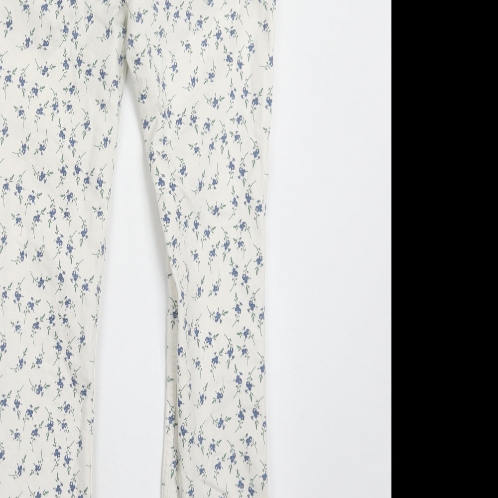 Denim & Co. Womens White Floral Cotton Bootcut Jeans Size 6 Regular Zip