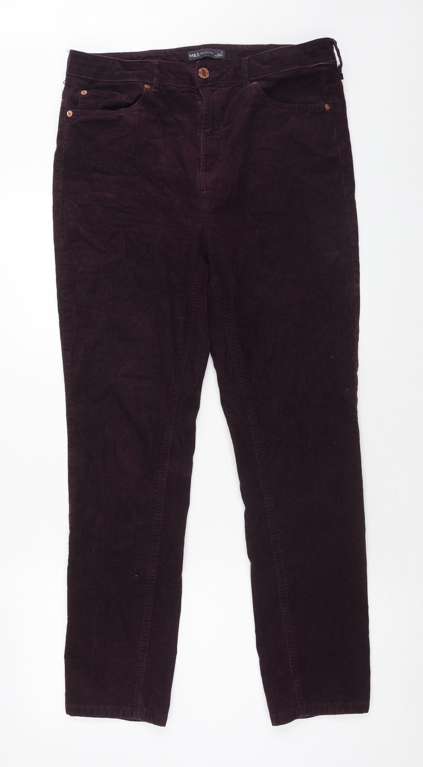 Marks and Spencer Womens Purple Cotton Trousers Size 14 Regular Zip