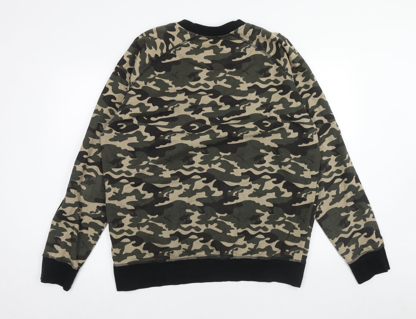 Primark Mens Green Camouflage Cotton Pullover Sweatshirt Size XL