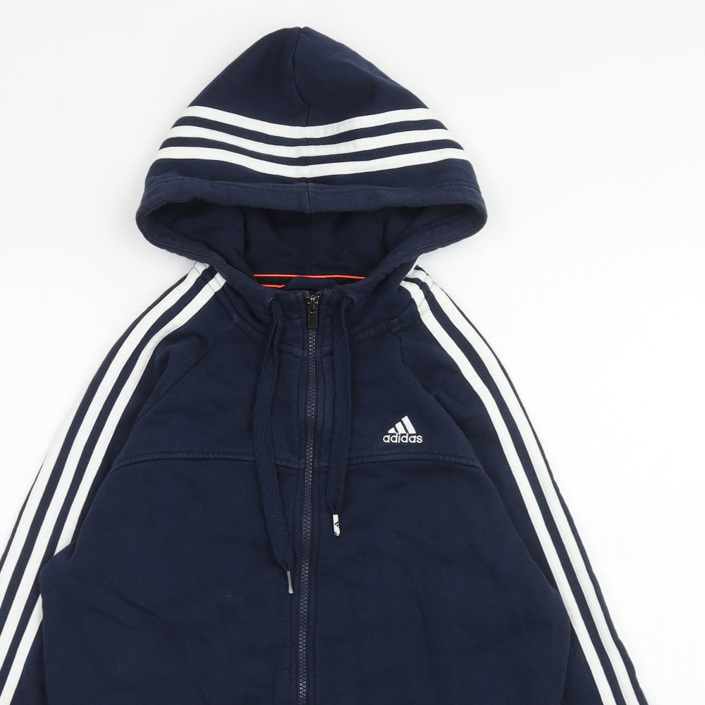 adidas Mens Blue Cotton Full Zip Hoodie Size S