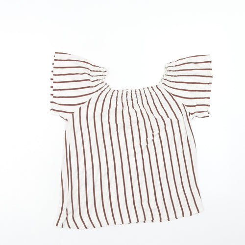New Look Womens White Striped Cotton Basic Blouse Size 8 Round Neck