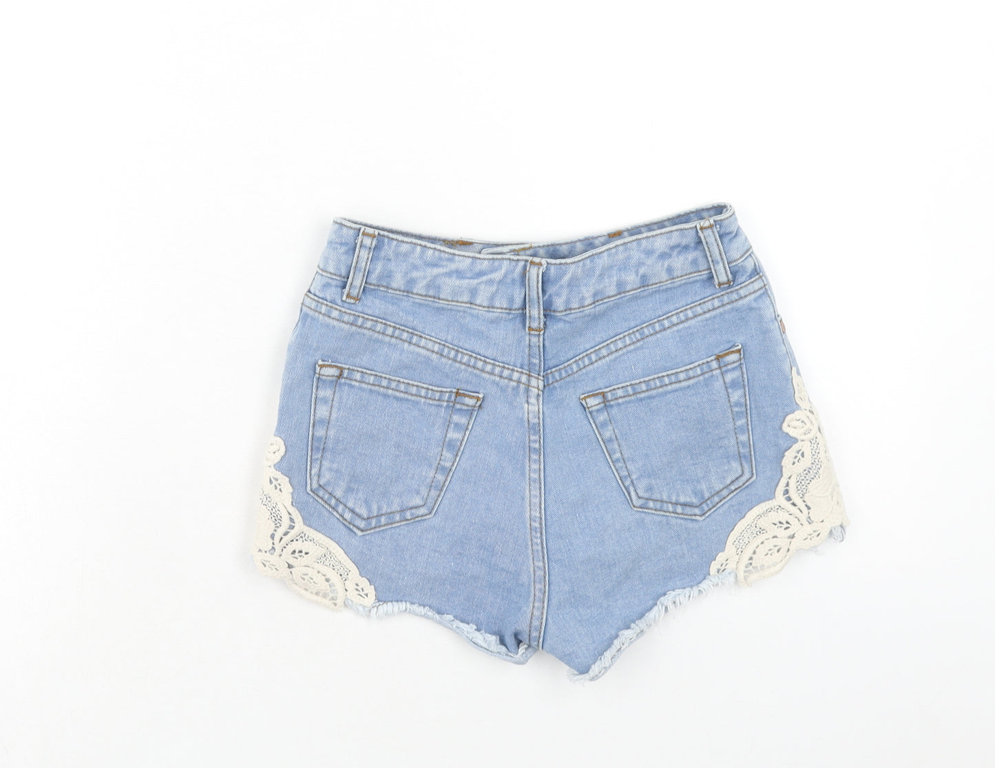 Miss Selfridge Womens Blue Cotton Cut-Off Shorts Size 4 Regular Zip - Lace Detail