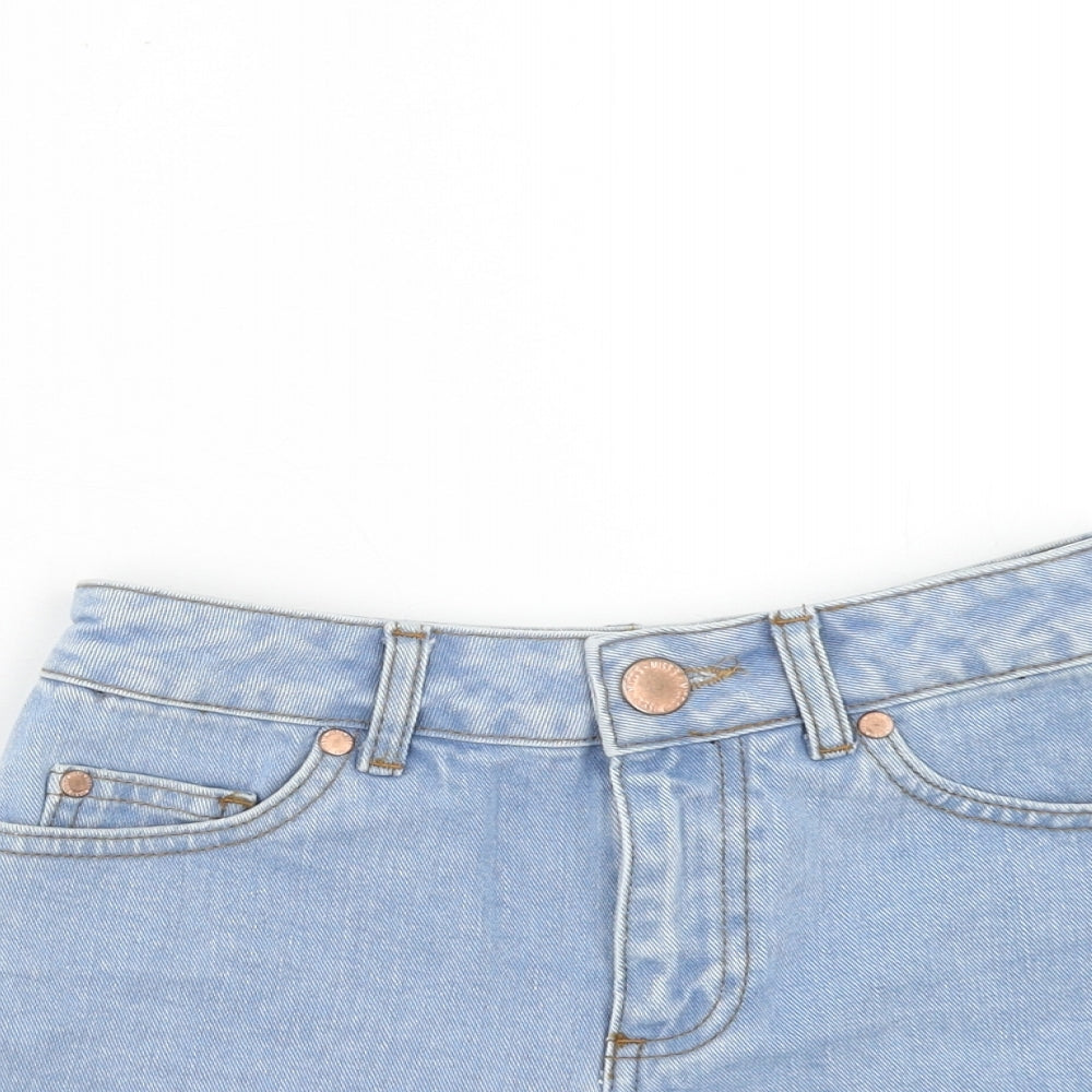 Miss Selfridge Womens Blue Cotton Cut-Off Shorts Size 4 Regular Zip - Lace Detail