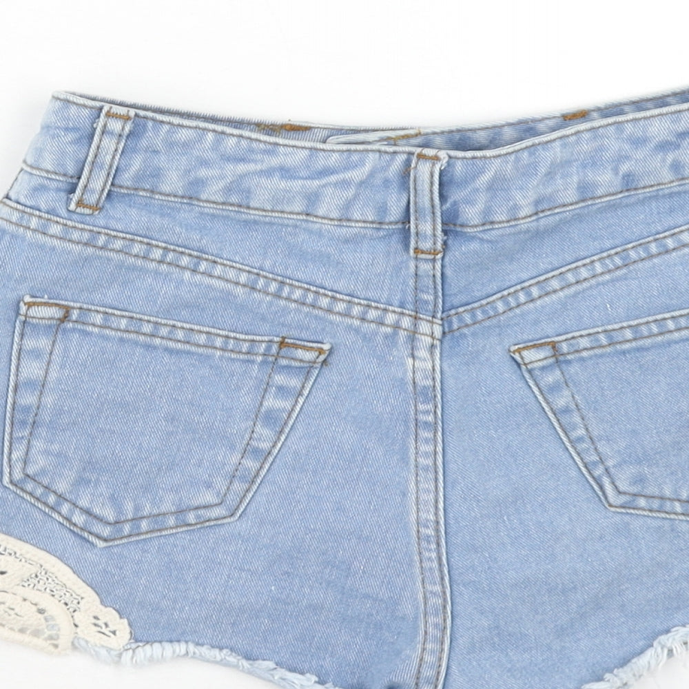 Miss Selfridge Womens Blue Cotton Cut-Off Shorts Size 4 Regular Zip - Lace Detail