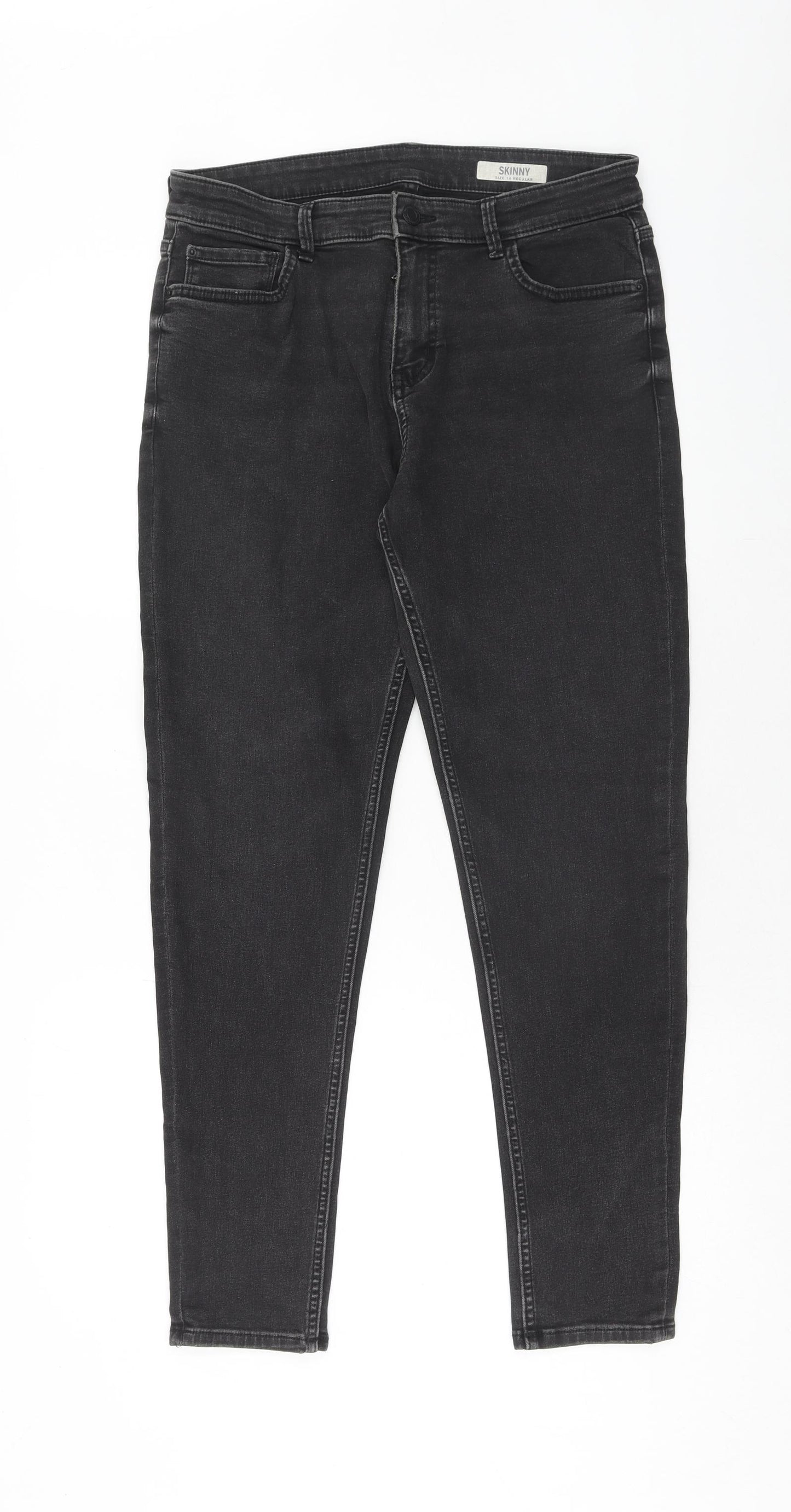 Marks and Spencer Womens Black Cotton Skinny Jeans Size 14 Regular Zip