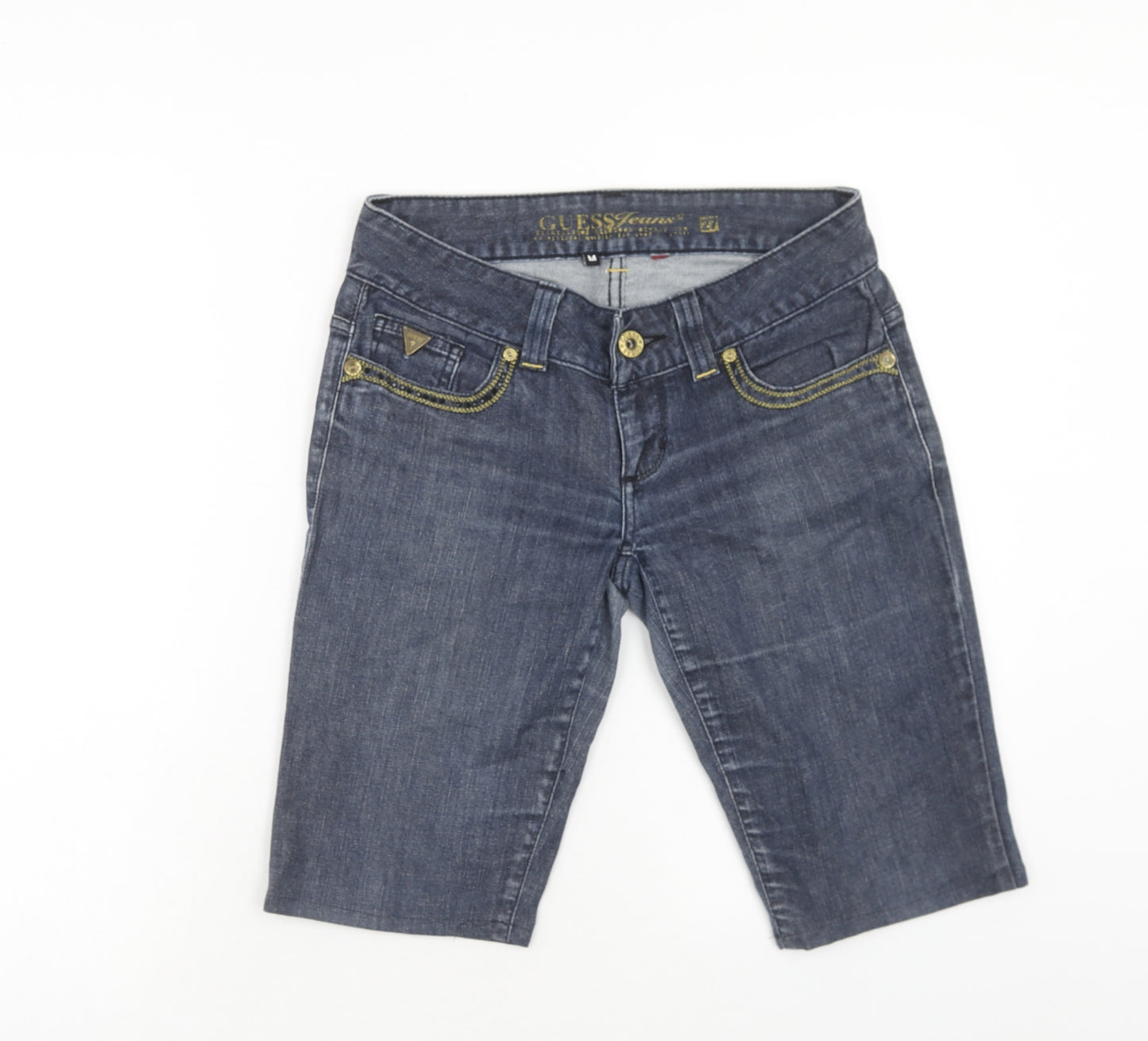 GUESS Womens Blue Cotton Bermuda Shorts Size M Regular Zip
