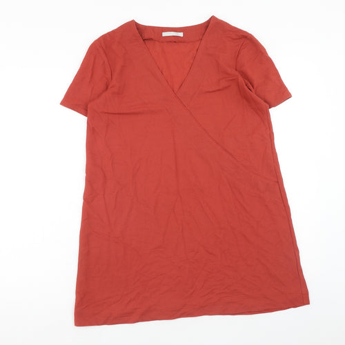 Zara Womens Red Viscose T-Shirt Dress Size M V-Neck Pullover