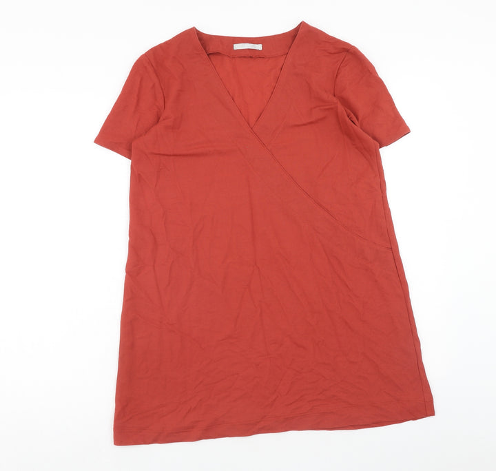 Zara Womens Red Viscose T-Shirt Dress Size M V-Neck Pullover