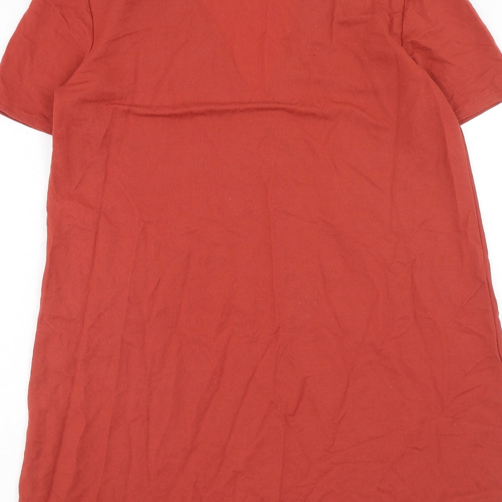 Zara Womens Red Viscose T-Shirt Dress Size M V-Neck Pullover
