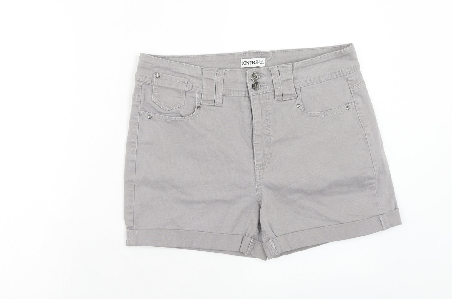James & Co Womens Grey Cotton Boyfriend Shorts Size 12 Regular Zip
