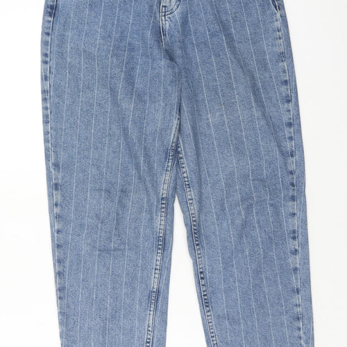 Denim & Co. Womens Blue Striped Cotton Straight Jeans Size 8 Regular Zip