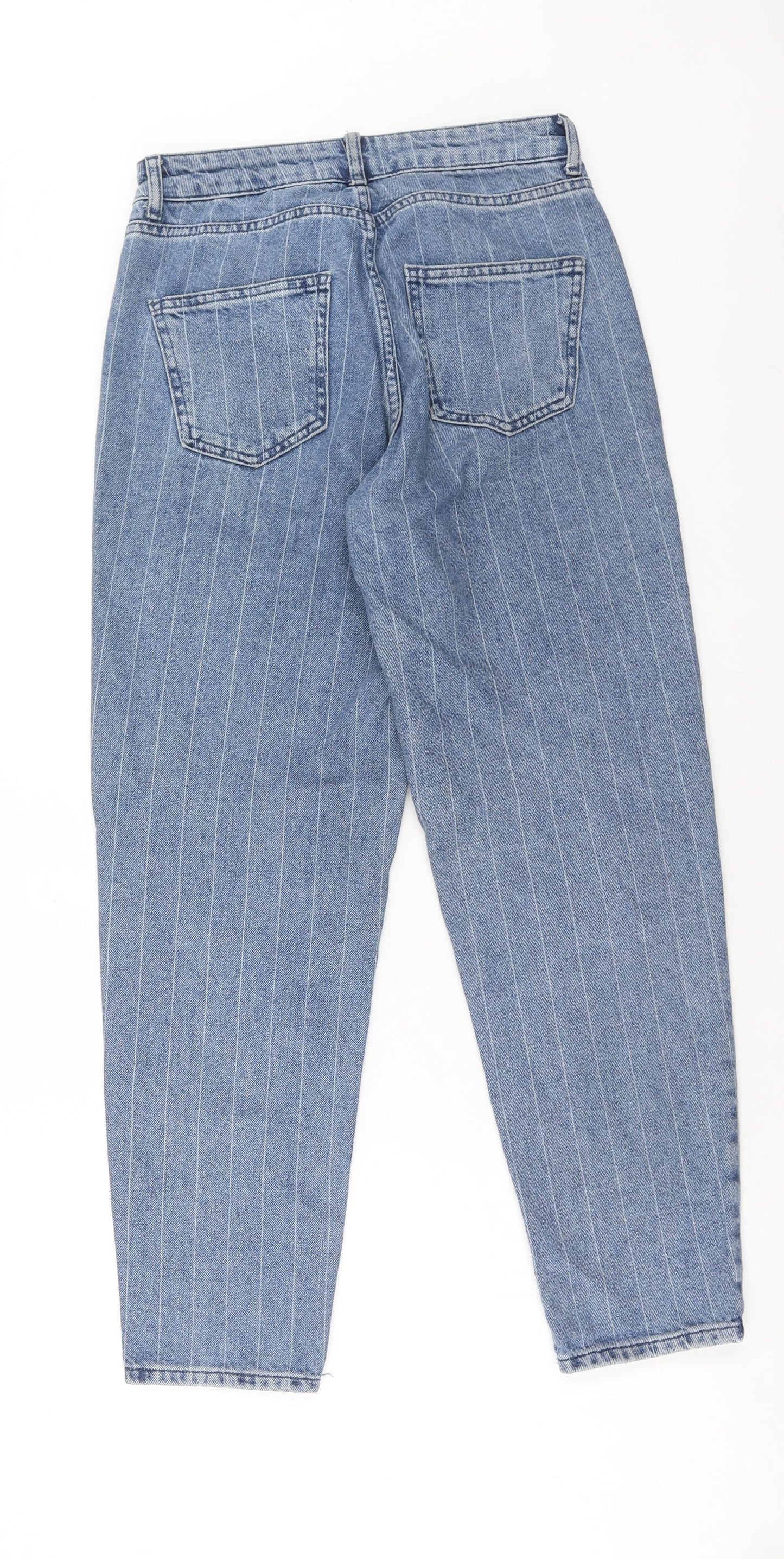 Denim & Co. Womens Blue Striped Cotton Straight Jeans Size 8 Regular Zip