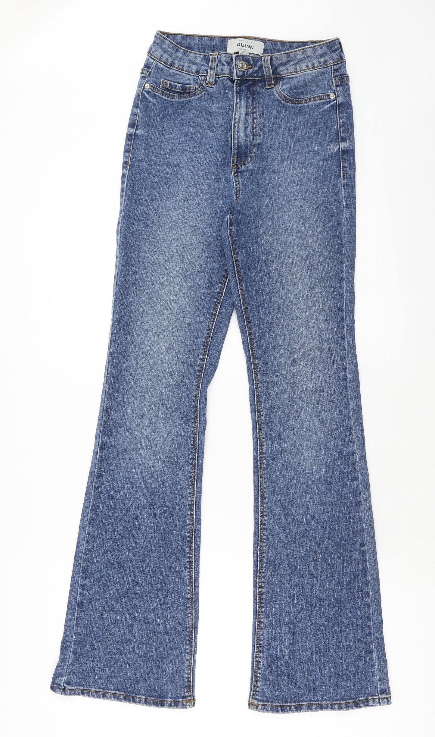 New Look Womens Blue Cotton Flared Jeans Size 8 Regular Zip