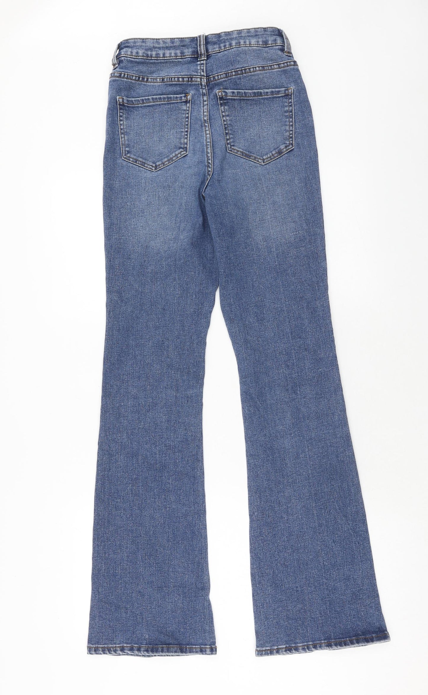 New Look Womens Blue Cotton Flared Jeans Size 8 Regular Zip