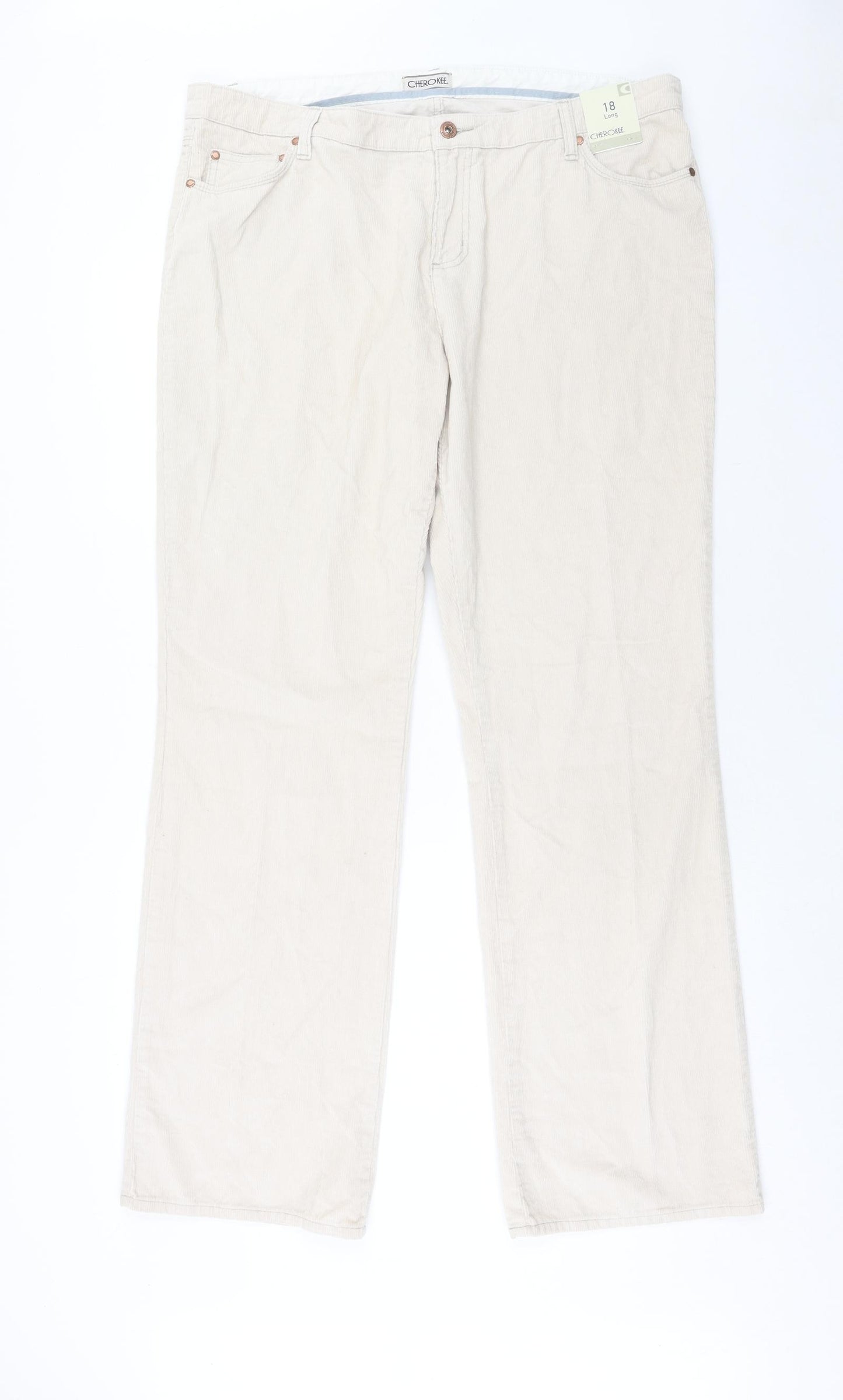 Cherokee Womens Beige Cotton Trousers Size 18 Regular Zip