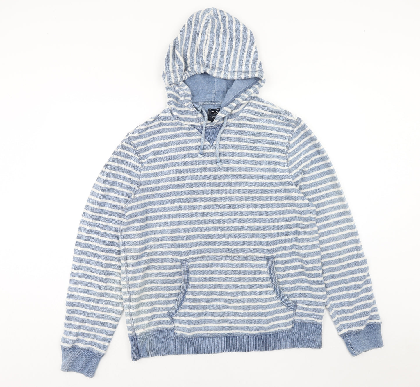 Fat Face Mens Blue Striped Cotton Pullover Hoodie Size L