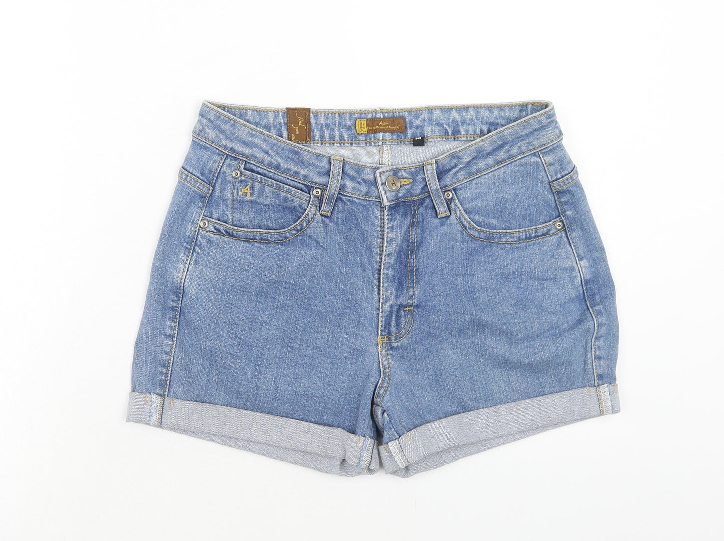 AURA Womens Blue Cotton Boyfriend Shorts Size 28 in Regular Zip