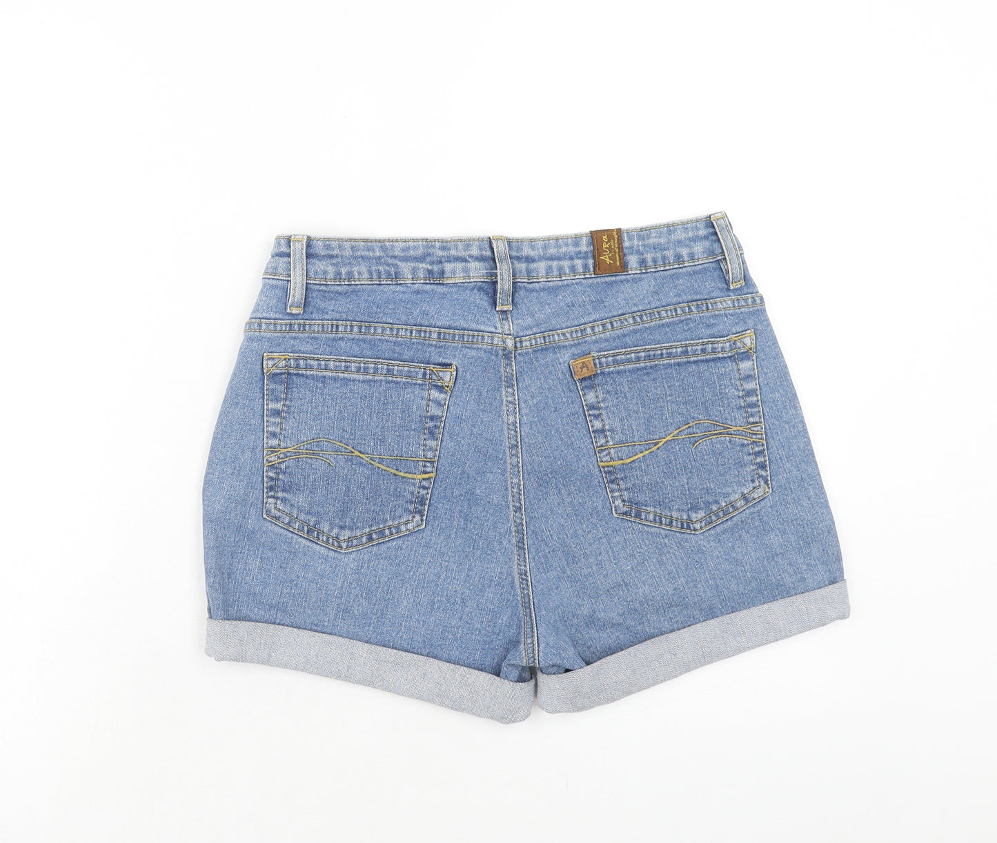 AURA Womens Blue Cotton Boyfriend Shorts Size 28 in Regular Zip