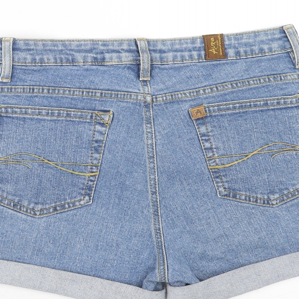 AURA Womens Blue Cotton Boyfriend Shorts Size 28 in Regular Zip