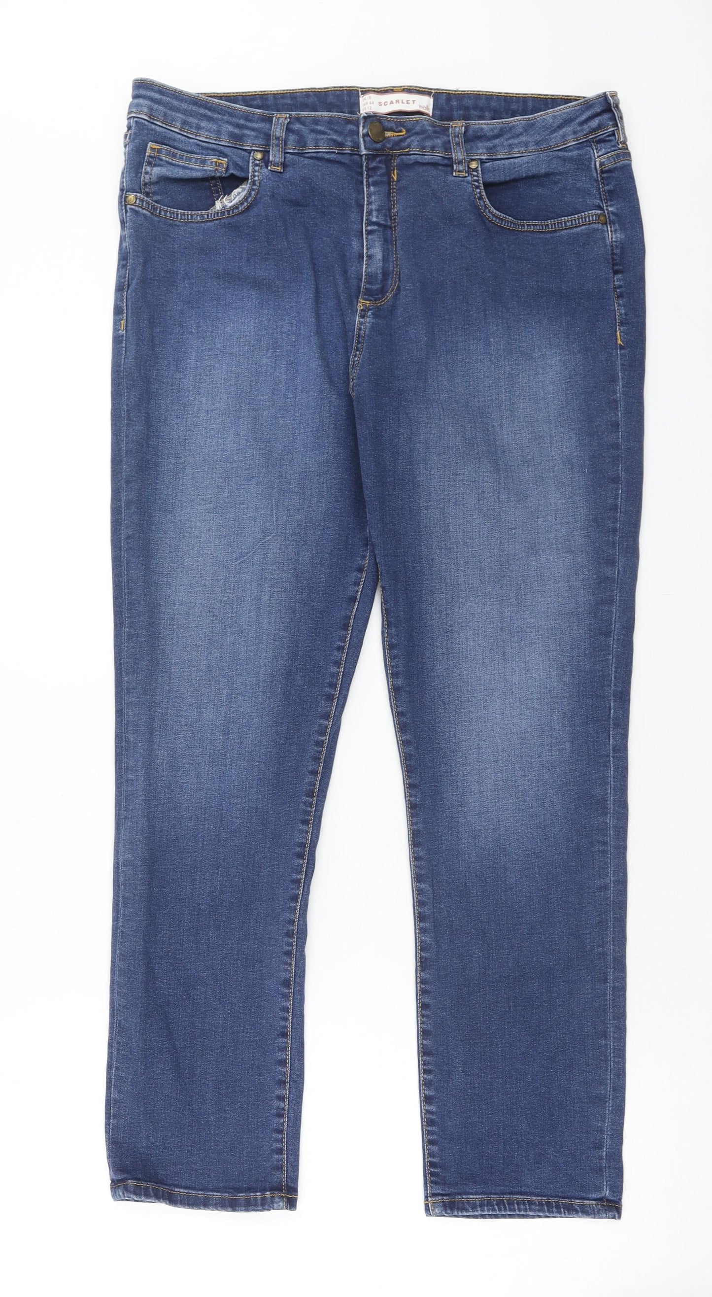 Wallis Womens Blue Cotton Straight Jeans Size 16 Regular Zip