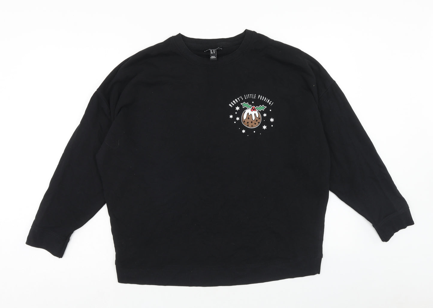 New Look Womens Black Cotton Pullover Sweatshirt Size 14 Pullover - Christmas