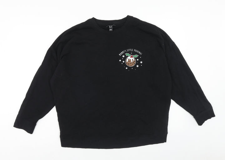 New Look Womens Black Cotton Pullover Sweatshirt Size 14 Pullover - Christmas