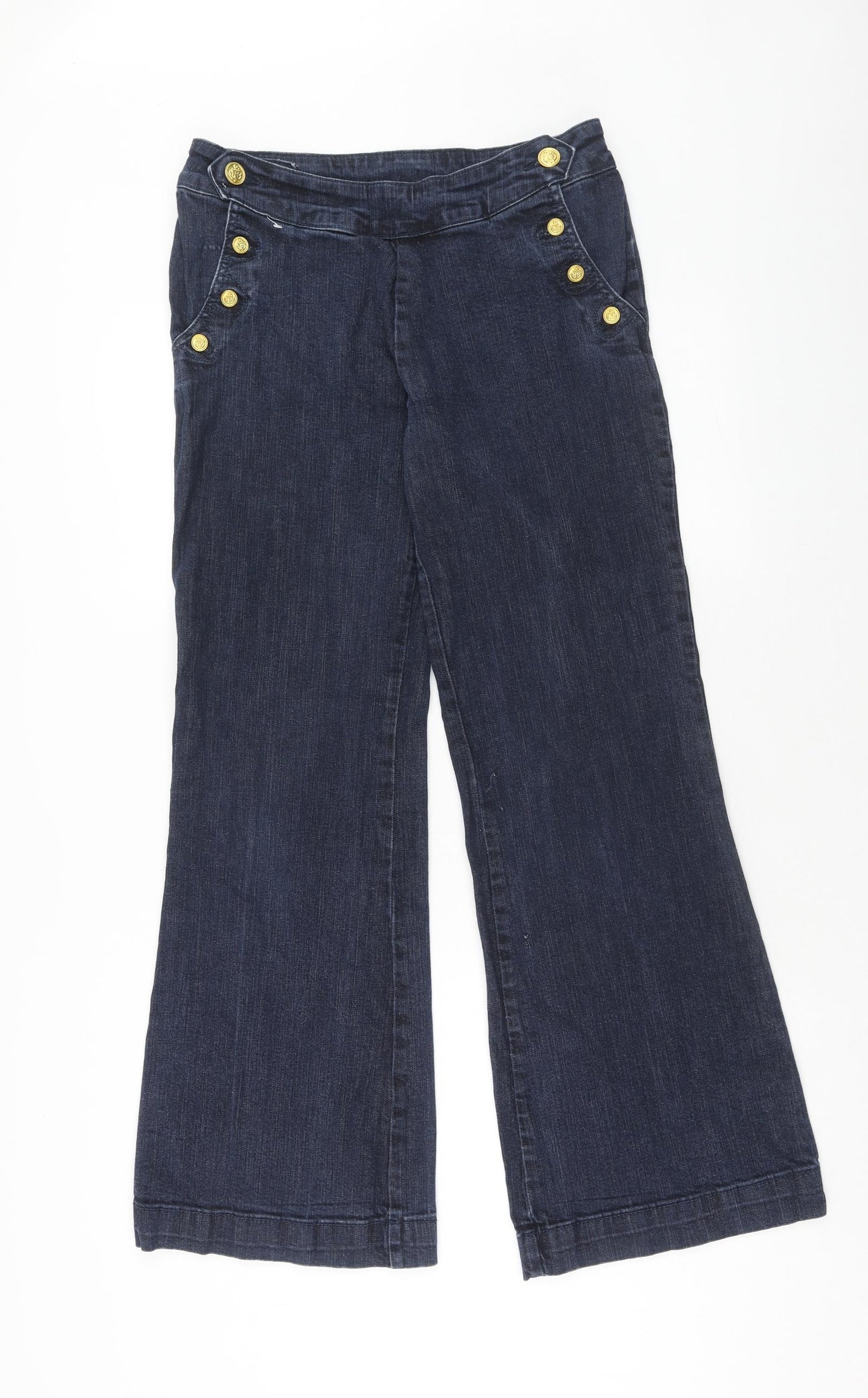 Falmer Womens Blue Cotton Flared Jeans Size 2XS Regular Button