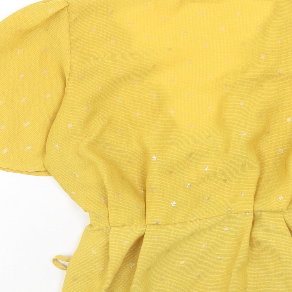 NAF NAF Womens Yellow Geometric Polyester Cropped Blouse Size 8 V-Neck