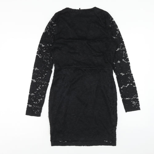 Boohoo Womens Black Polyester Pencil Dress Size 10 V-Neck Pullover