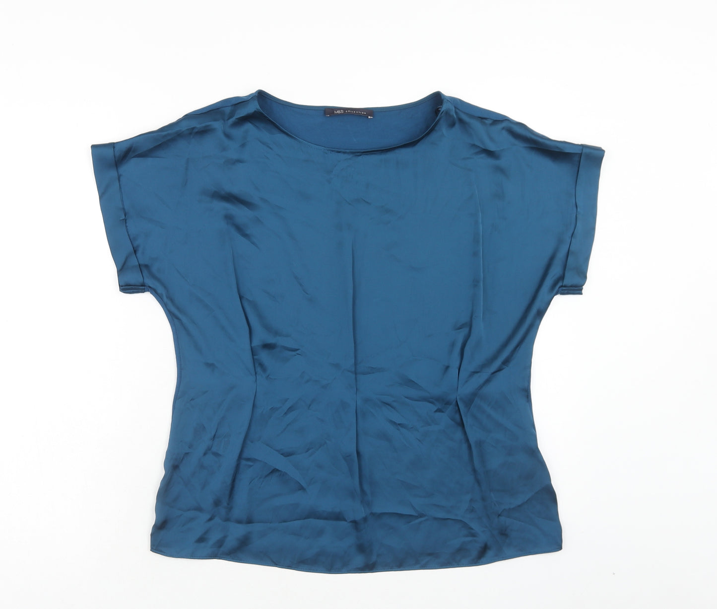 Marks and Spencer Womens Blue Polyester Basic Blouse Size 12 Round Neck