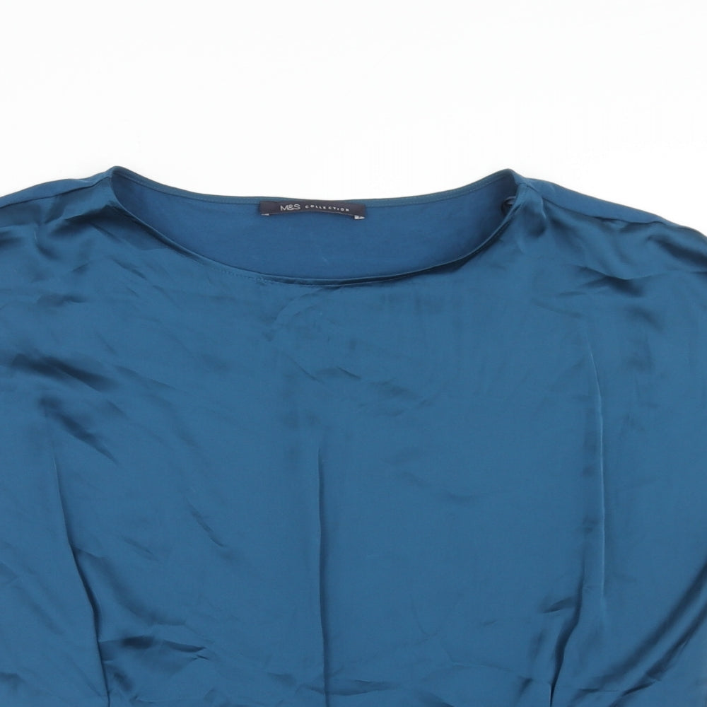 Marks and Spencer Womens Blue Polyester Basic Blouse Size 12 Round Neck