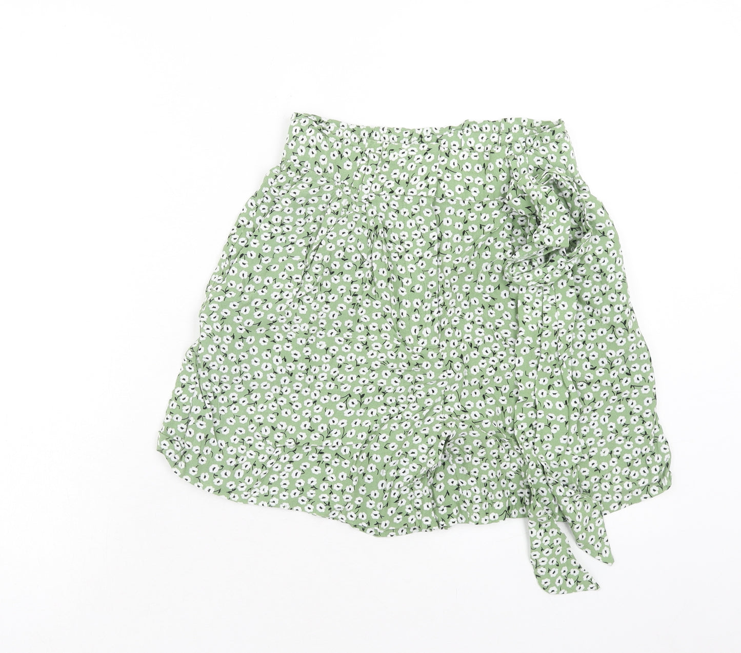 H&M Womens Green Floral Lyocell Paperbag Shorts Size 8 Regular Hook & Eye