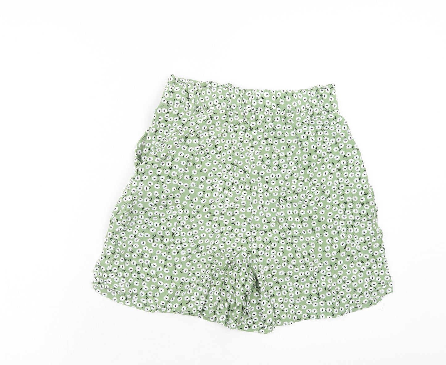 H&M Womens Green Floral Lyocell Paperbag Shorts Size 8 Regular Hook & Eye