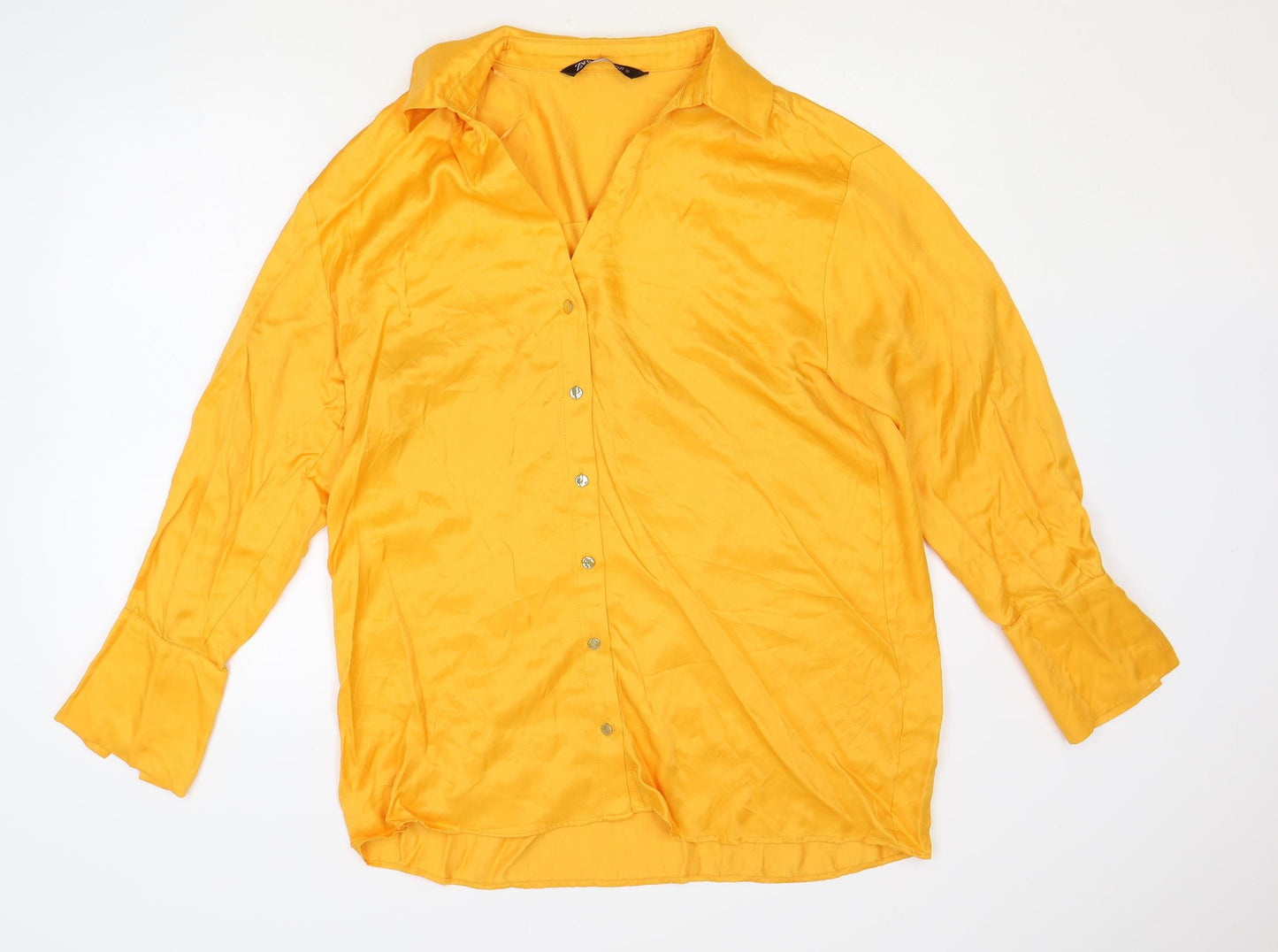 Zara Womens Orange Viscose Basic Button-Up Size L Collared