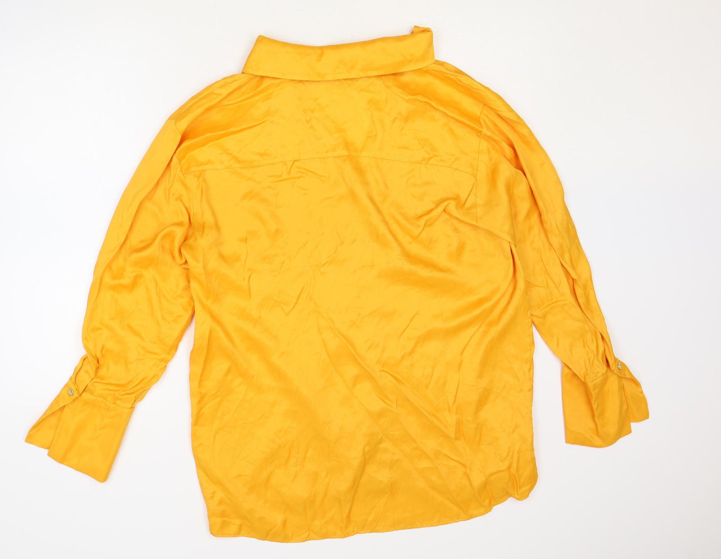 Zara Womens Orange Viscose Basic Button-Up Size L Collared