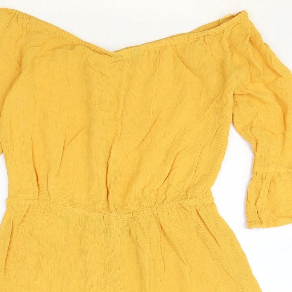 New Look Womens Yellow Viscose Playsuit One-Piece Size 12 Pullover