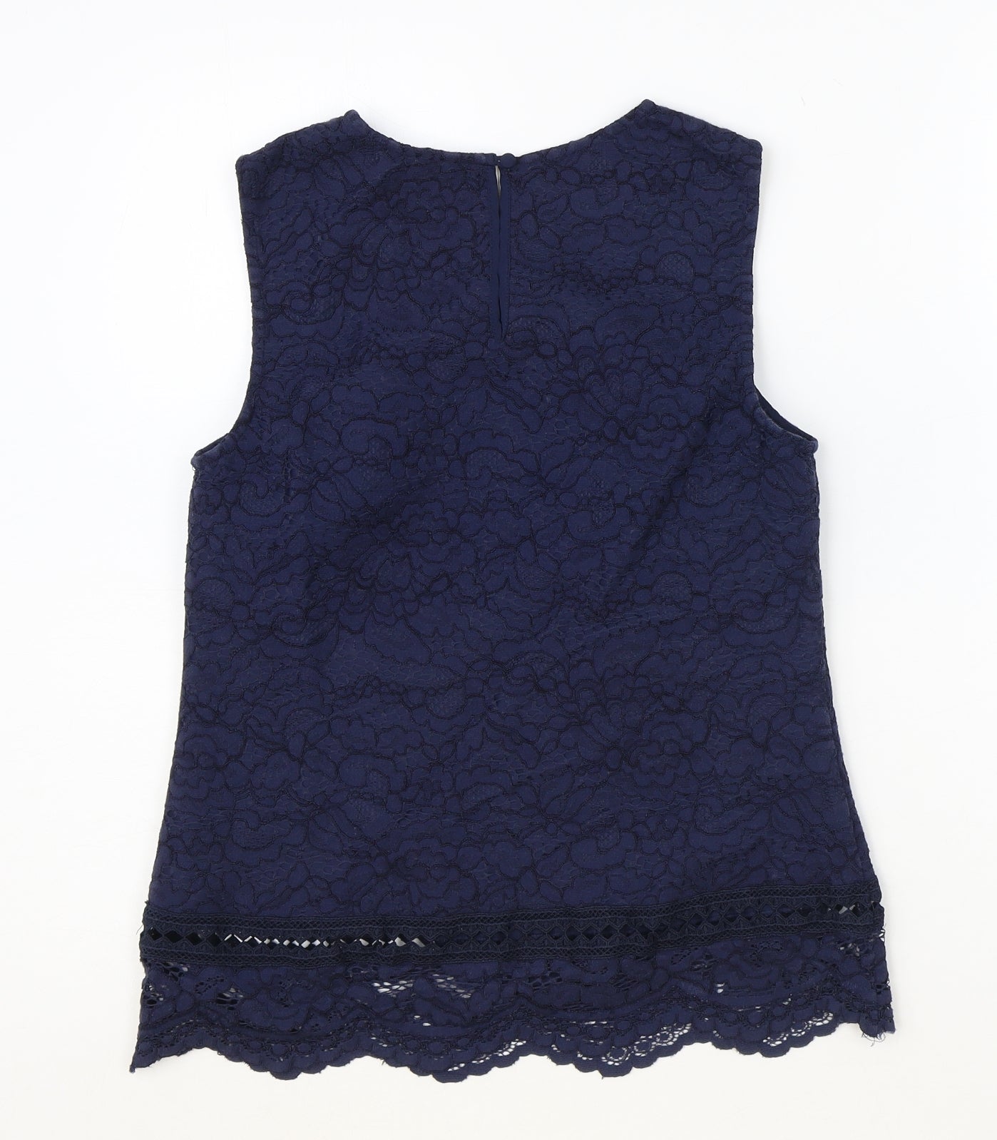 Warehouse Womens Blue Geometric Cotton Basic Tank Size 10 Round Neck