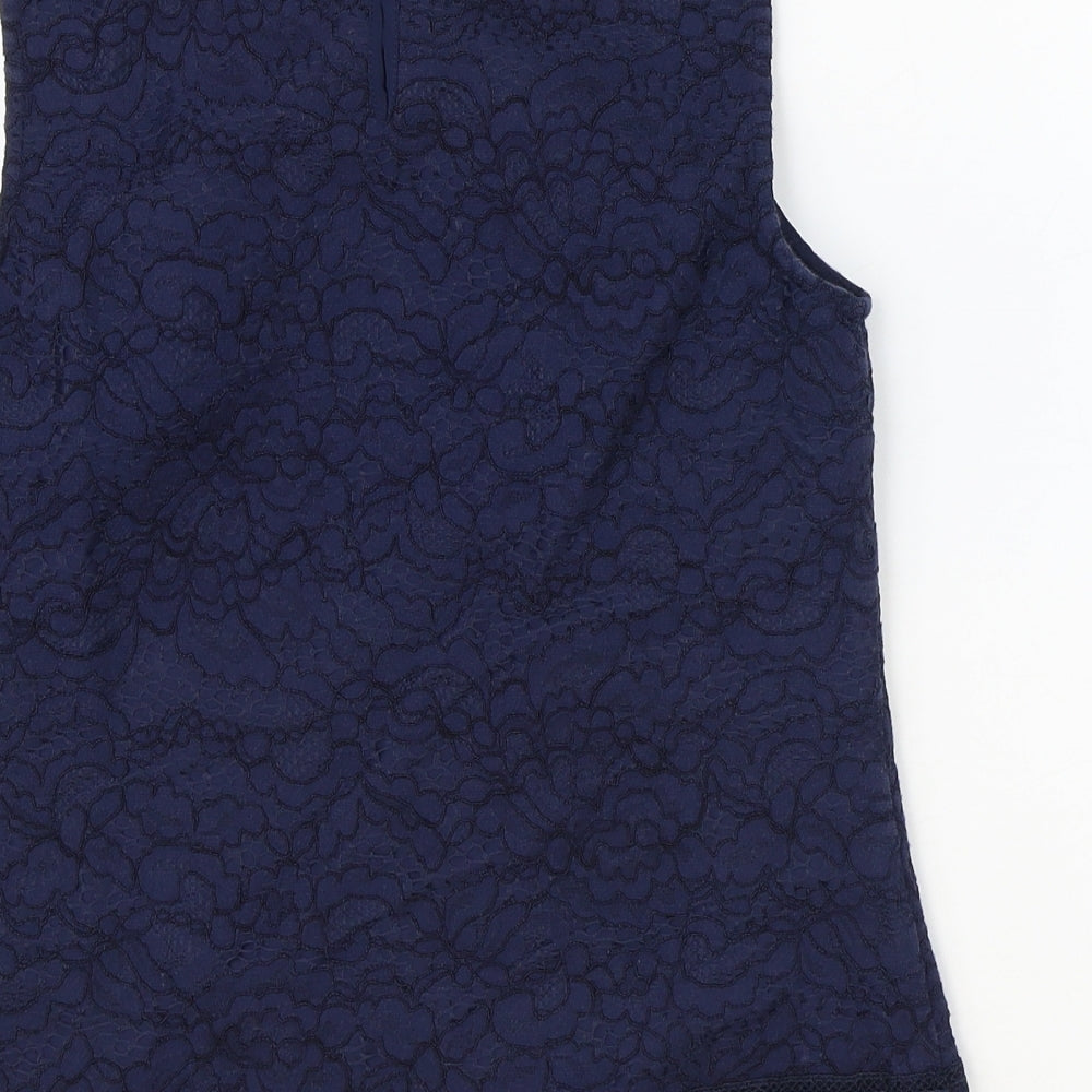 Warehouse Womens Blue Geometric Cotton Basic Tank Size 10 Round Neck