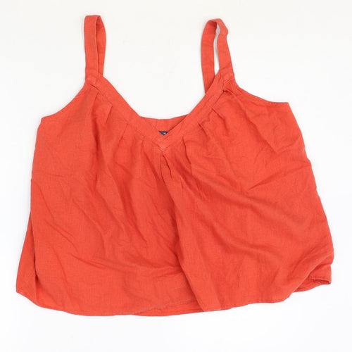Marks and Spencer Womens Orange Linen Basic Tank Size 18 V-Neck