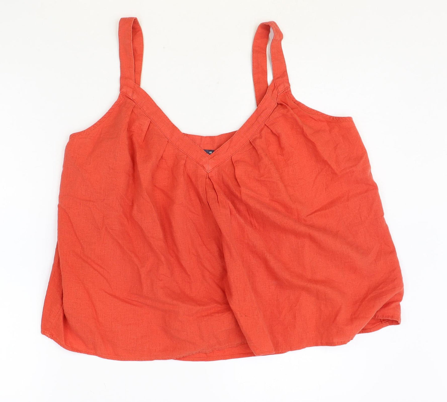 Marks and Spencer Womens Orange Linen Basic Tank Size 18 V-Neck