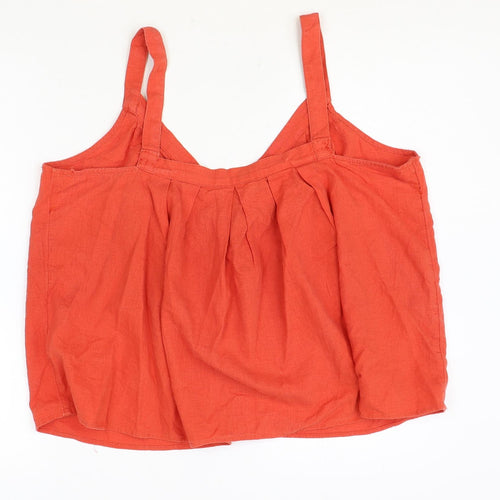 Marks and Spencer Womens Orange Linen Basic Tank Size 18 V-Neck