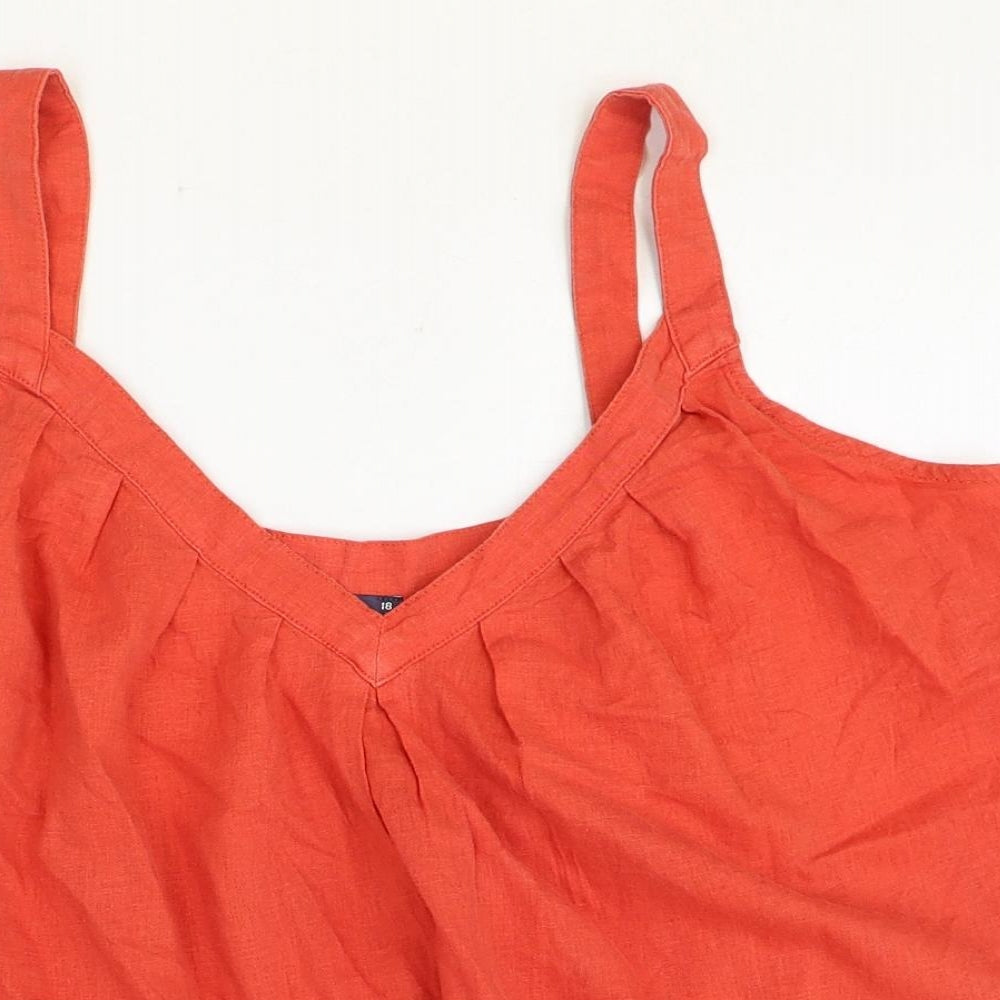 Marks and Spencer Womens Orange Linen Basic Tank Size 18 V-Neck