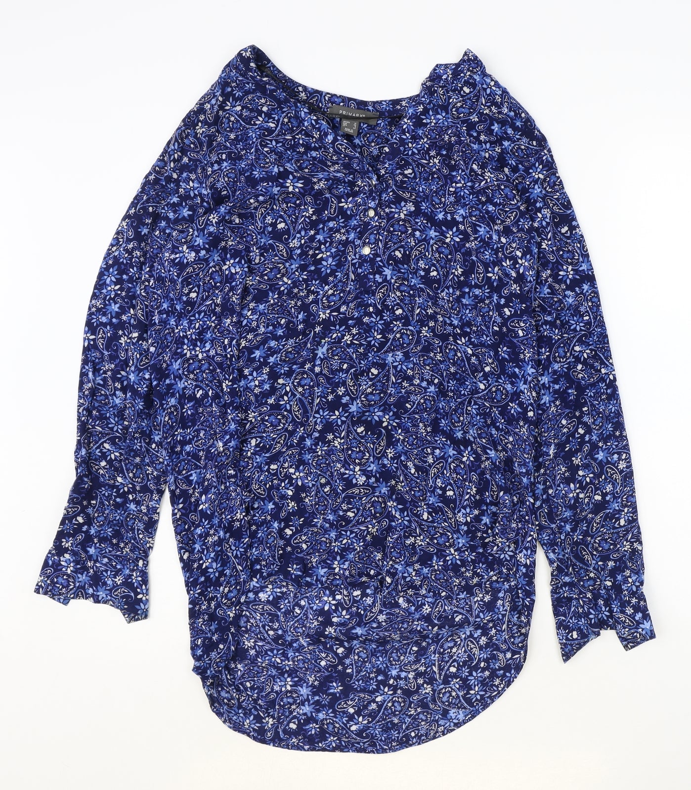 Primark Womens Blue Floral Viscose Basic Blouse Size 12 V-Neck