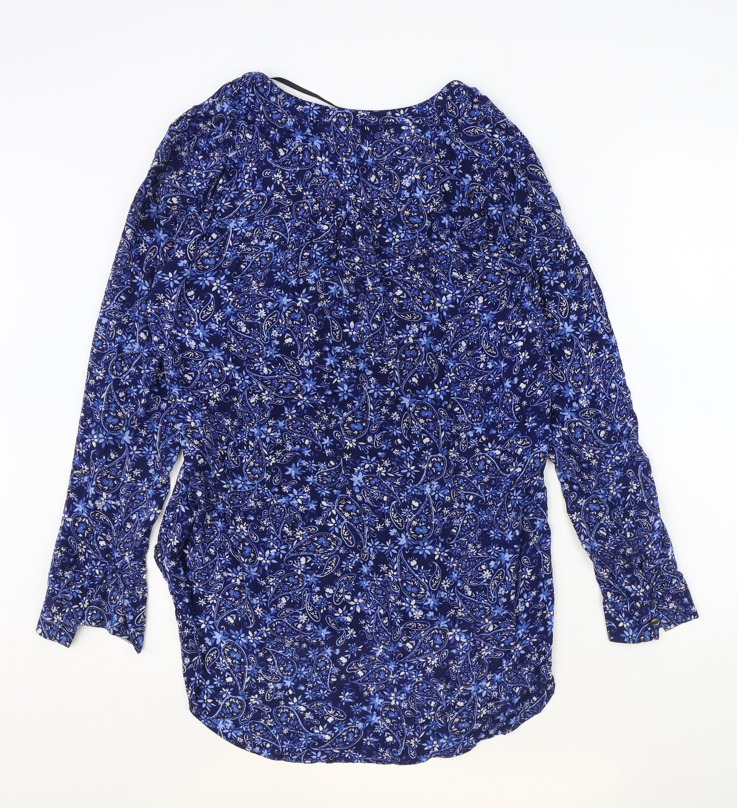 Primark Womens Blue Floral Viscose Basic Blouse Size 12 V-Neck