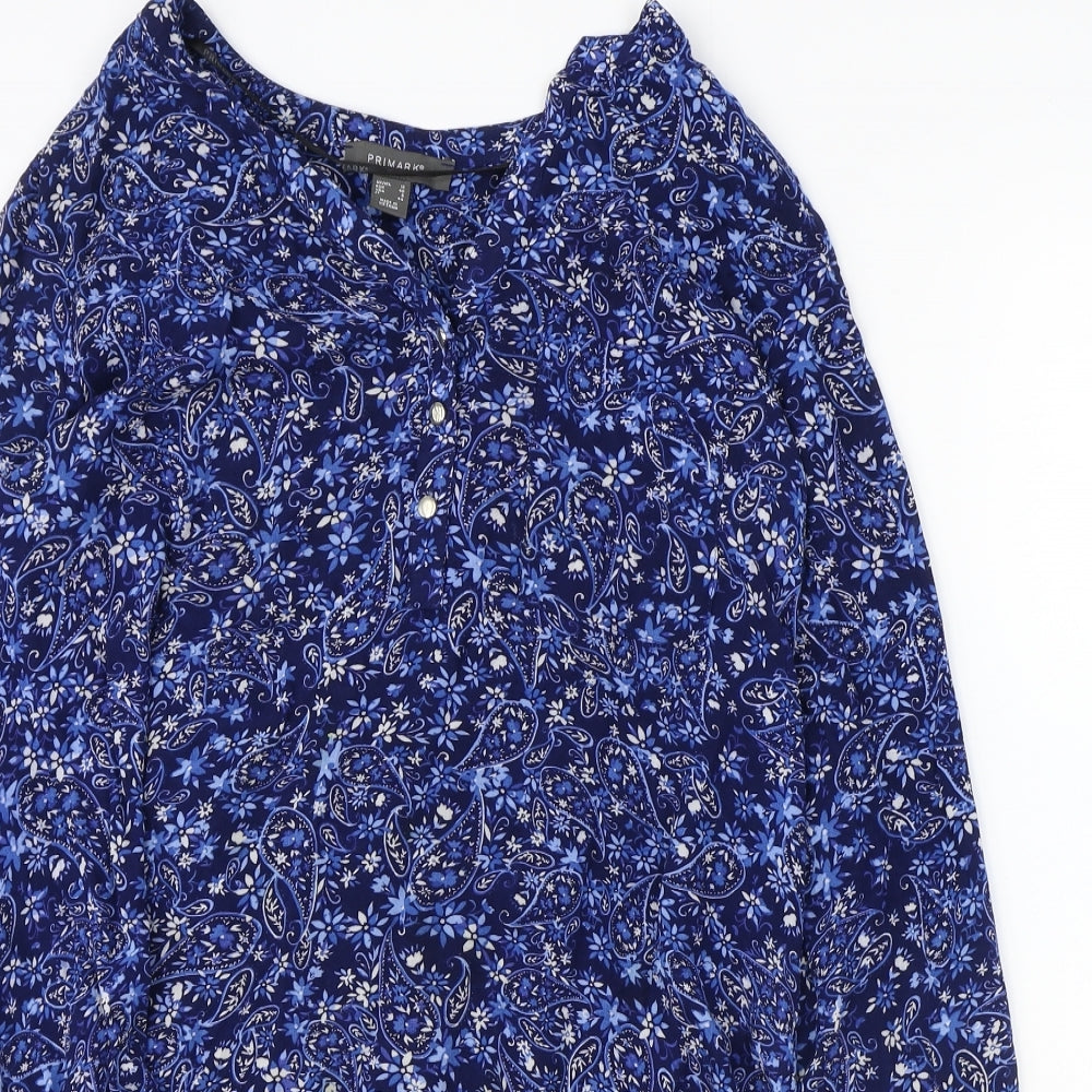 Primark Womens Blue Floral Viscose Basic Blouse Size 12 V-Neck