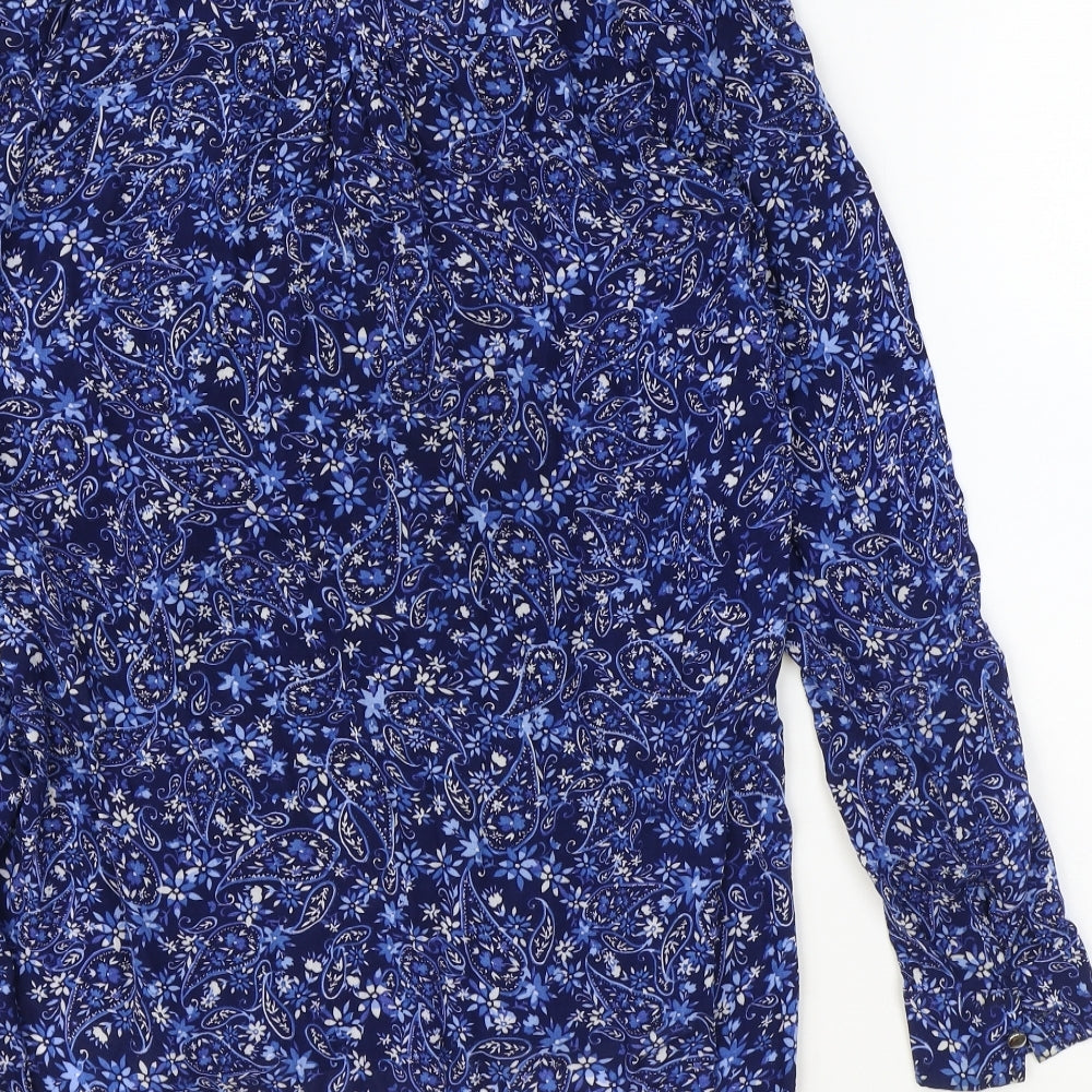 Primark Womens Blue Floral Viscose Basic Blouse Size 12 V-Neck