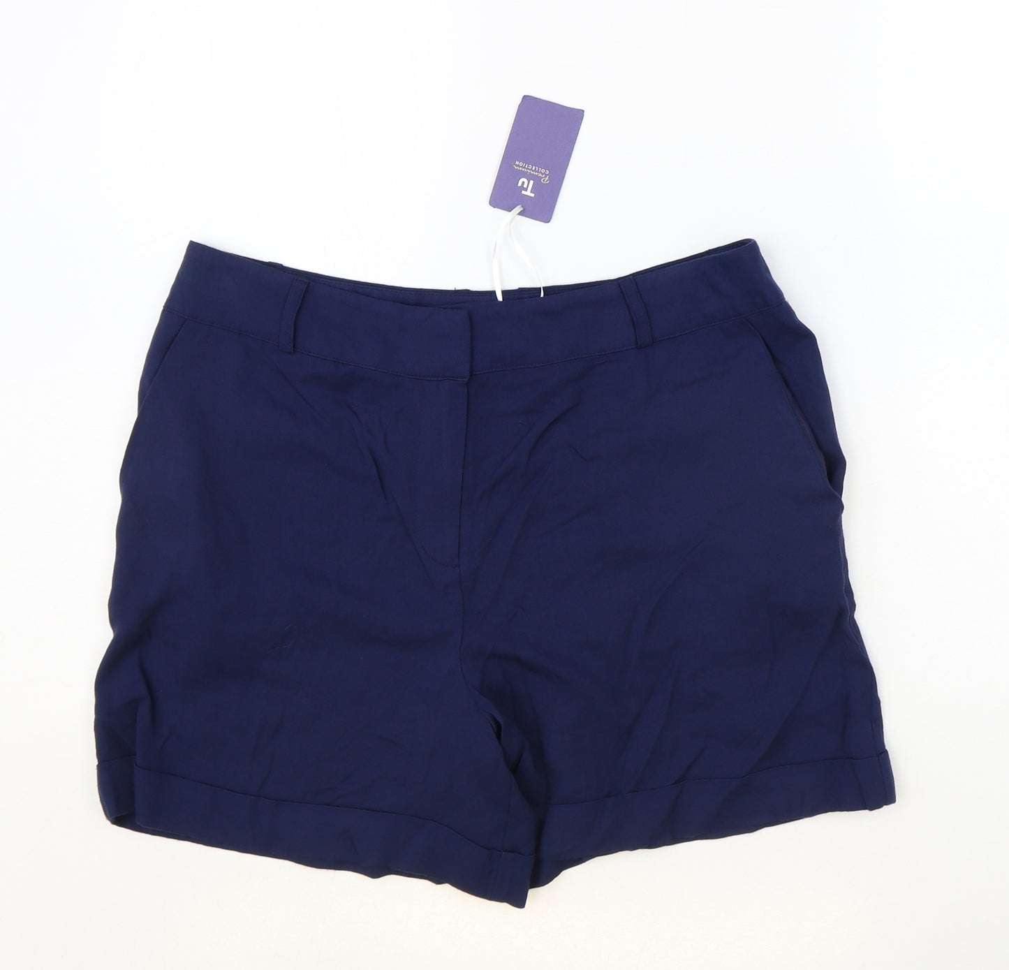 TU Womens Blue Viscose Chino Shorts Size 14 Regular Zip