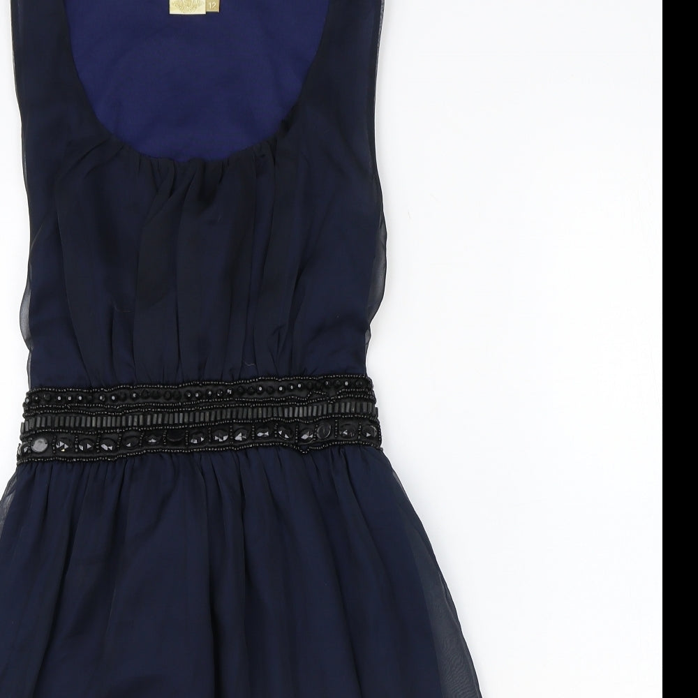 Preworn Womens Blue Polyester A-Line Size 12 Round Neck Pullover