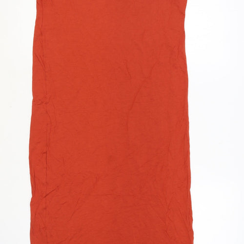 Marks and Spencer Womens Orange Viscose T-Shirt Dress Size S V-Neck Pullover